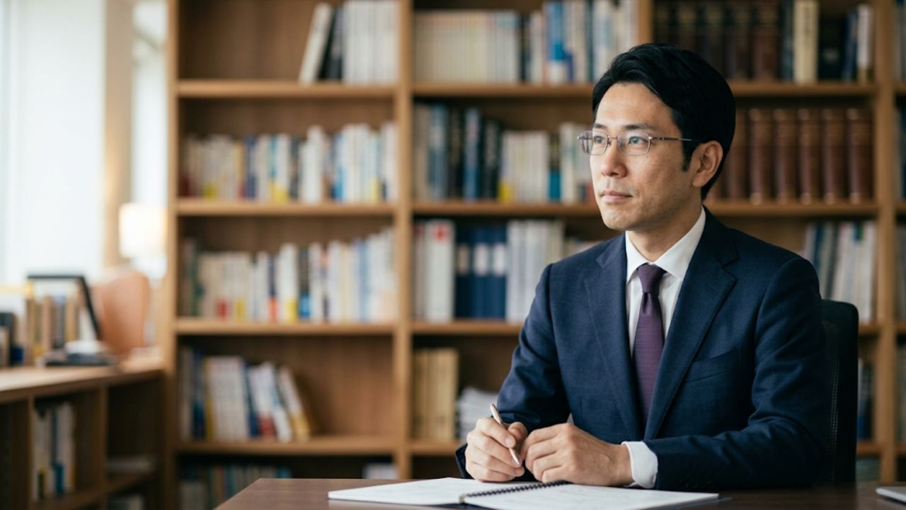 書斎で思索する矢代健吾｜オーダースーツ実態調査プロジェクト 代表研究員